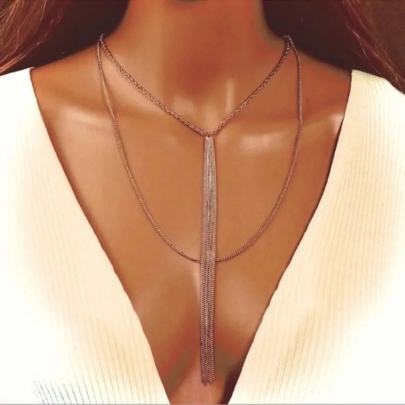 Gold Layered Plunge Chain Necklace - Picture 3 of 3